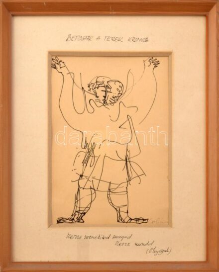 Csohány Kálmán (1925-1980): Befogtak a terek, kronosz. Tus, papír, jelezve jobbra lent, üvegezett fakeretben. 21x15 cm