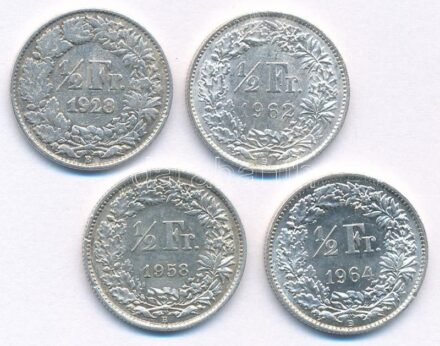 Svájc 1928-1964. 1/2Fr Ag (4xklf) T:2,2- patina Switzerland 1928-1964. 1/2 Franc Ag (4xdiff) C:XF,VF patina Krause KM#23