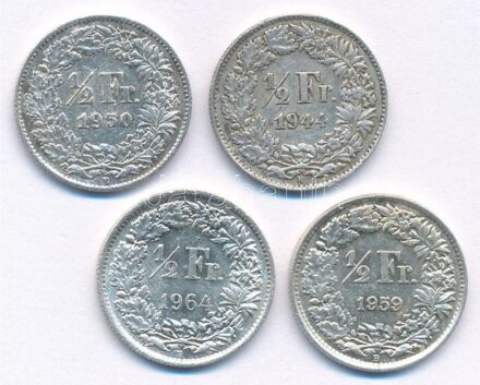 Svájc 1944-1964. 1/2Fr Ag (4xklf) T:1--2- patina Switzerland 1944-1964. 1/2 Franc Ag (4xdiff) C:AU-VF patina Krause KM#23
