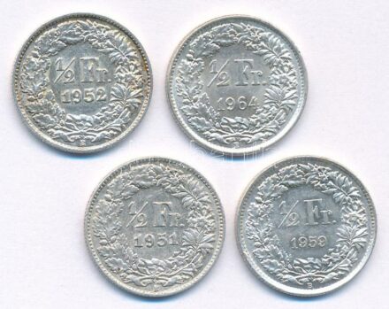 Svájc 1951-1964. 1/2Fr Ag (4xklf) T:2 patina Switzerland 1951-1964. 1/2 Franc Ag (4xdiff) C:XF patina Krause KM#23