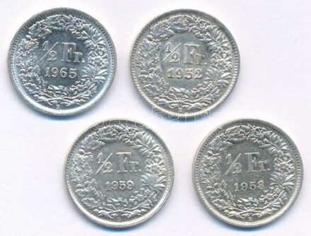 Svájc 1952-1965. 1/2Fr Ag (4xklf) T:1-,2 patina Switzerland 1952-1965. 1/2 Franc Ag (4xdiff) C:AU,XF patina Krause KM#23