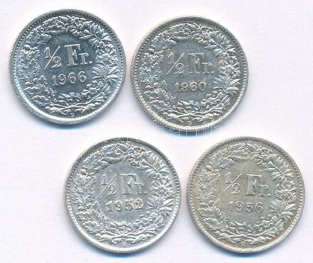 Svájc 1952-1966. 1/2Fr Ag (4xklf) T:1-,2 patina Switzerland 1952-1966. 1/2 Franc Ag (4xdiff) C:AU,XF patina Krause KM#23