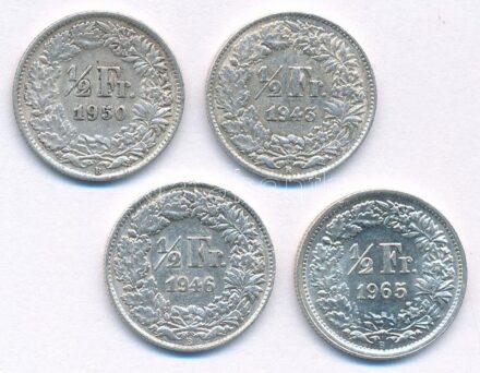 Svájc 1943-1965. 1/2Fr Ag (4xklf) T:1--2- patina Switzerland 1943-1965. 1/2 Franc Ag (4xdiff) C:AU-VF patina Krause KM#23