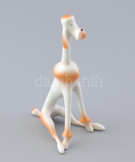 Hollóházi porcelán kutya, kézzel festett, jelzett, hibátlan, m: 19 cm