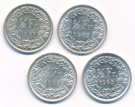 Svájc 1957-1965. 1/2Fr Ag (4xklf) T:1-,2 patina Switzerland 1957-1965. 1/2 Franc Ag (4xdiff) C:AU,XF patina Krause KM#23