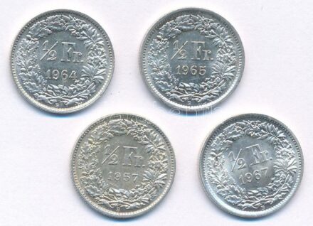Svájc 1957-1967. 1/2Fr Ag (4xklf) T:1-,2 patina Switzerland 1957-1967. 1/2 Franc Ag (4xdiff) C:AU,XF patina Krause KM#23