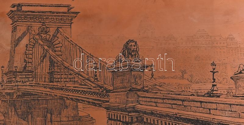 Baranszky Emil (1877-1941): Lánchíd és a Budai vár. Réz nyomódúc. Szép állapotban. 23x30 cm - Image 2