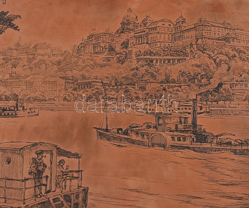 Baranszky Emil (1877-1941): Lánchíd és a Budai vár. Réz nyomódúc. Szép állapotban. 23x30 cm - Image 3