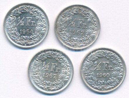 Svájc 1960-1967. 1/2Fr Ag (4xklf) T:1-,2 patina Switzerland 1960-1967. 1/2 Franc Ag (4xdiff) C:AU,XF patina Krause KM#23