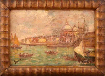 Seovio A. jelzéssel: Velence. Olaj, karton, sérült. Dekoratív, kissé sérült fakeretben, 22×32 cm