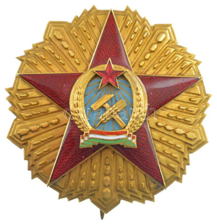 1949. 'Magyar Népköztársasági Érdemrend I. fokozata' zománcozott, aranyozott Br kitüntetés, a tű belső oldalán MÁPV verdejel (70mm) T:1-,2 / Hungary 1949. 'I. degree of the Order of Merit of the Hungarian People's Republic' enamelled,