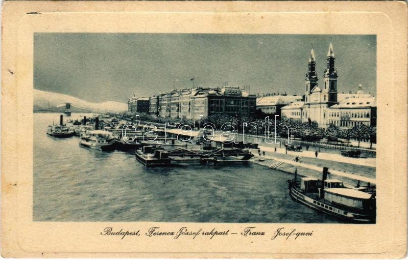 1913 Budapest V. Ferenc József rakpart (ma Belgrád rakpart) télen (EK)