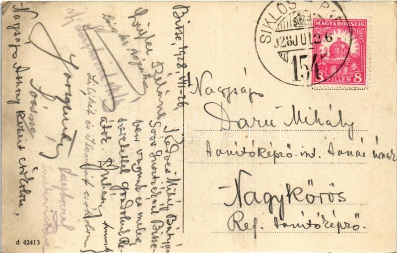 1928 Harkányfürdő, Park + 'SIKLÓS - BARCS 154' vasúti mozgóposta bélyegző (EK) - Image 2