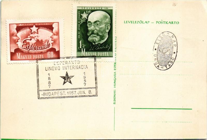Pacon por la Homaro / Esperanto peace propaganda + 'Esperanto Lingvo Internacia 1887-1957 Budapest' So. Stpl. (EK) - Image 2