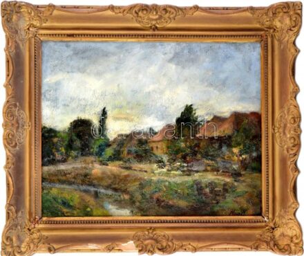 Nagy Ferenc (1892-1970): Alkonyat. Olaj, vászon, jelezve jobbra lent, javított. Dekoratív, sérült fakeretben, 40×50 cm