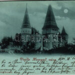 1901 Vajdahunyad, Hunedoara; vár este / castle at night