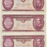 1993. 100Ft (3x) közte közeli sorszám T:I,I- Hungary 1993. 100 Forint (3x) with close serial numbers C:UNC,AU Adamo F38