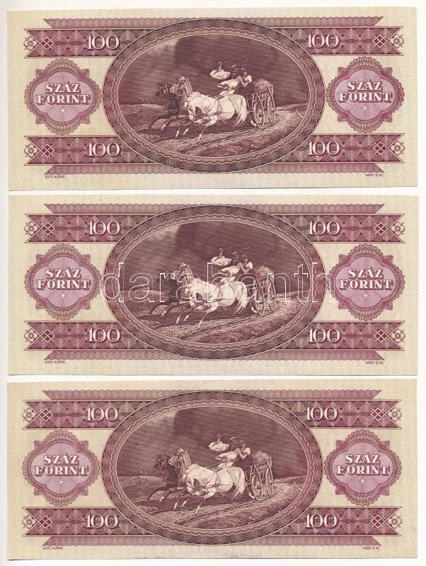 1993. 100Ft (3x) közte közeli sorszám T:I,I- Hungary 1993. 100 Forint (3x) with close serial numbers C:UNC,AU Adamo F38 - Image 2