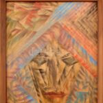 Ruzicskay György (1896-1993): Absztrakt arc. Vegyes technika, papír, jelzett, üvegezett fakeretben, 41x36 cm