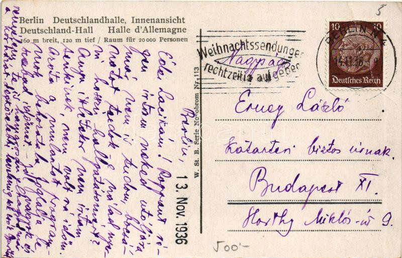 1936 Berlin, Deutschlandhalle, Innenansicht / NSDAP German Nazi propaganda, interior, swastika (EB) - Image 2