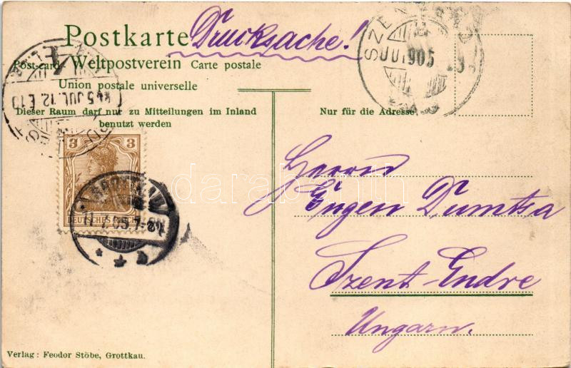 1905 Grodków, Grottkau; Evangel. Kirche, Bäckerei, Carl Riese 50., Heckel 48. Verlag Feodor Stöbe / church, square, shops, bakery - Image 2