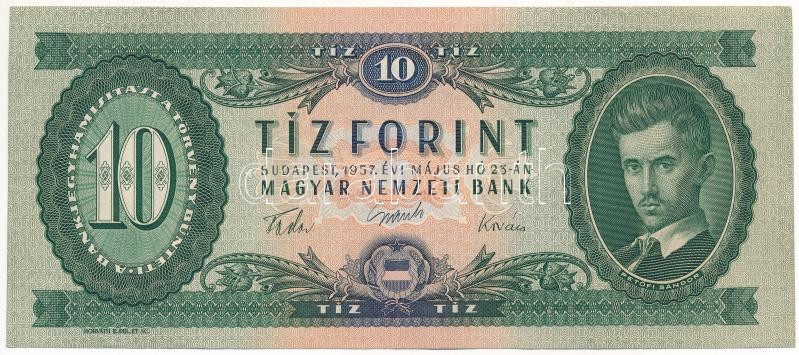 1957. 10Ft 'A 614 055052' T:III szép papír Hungary 1957. 10 Forint 'A 614 055052' C:F fine paper Adamo F4