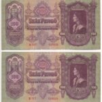 1930. 100P (2x) sorszámkövetők 'E 517 019815 - E 517 019816' T:II Hungary 1930. 100 Pengő (2x) consecutive serials 'E 517 019815 - E 517 019816' C:XF Adamo P17