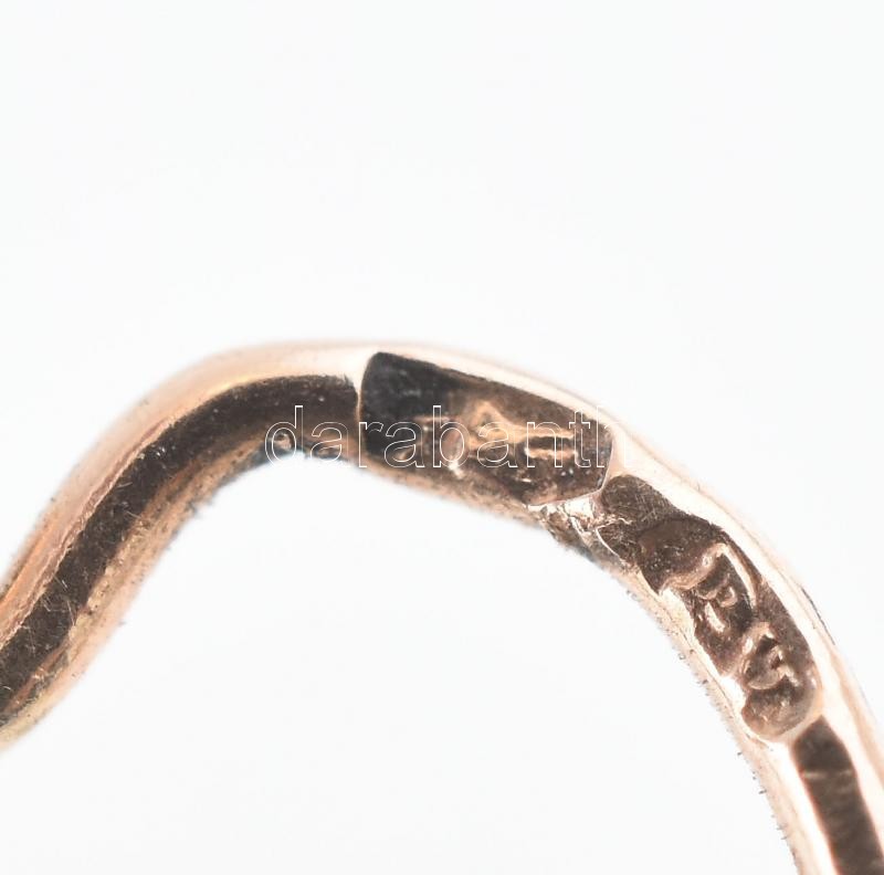 Arany (Au) 14K piros, fehér köves fülbevalópár, jelzett, 1,6×1,1 cm, bruttó: 2,4 g - Image 4