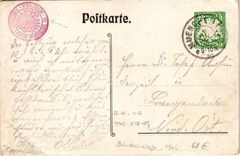 1906 XV. Deutsches-Bundes-Schiessen München / German federal shooting art postcard (EK) - Image 2