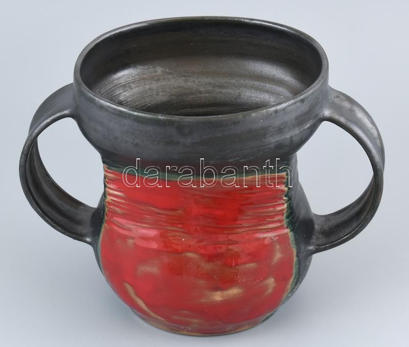 KÉ jelzéssel, Iparművészeti, retró kerámia váza, hibátlan, m: 17 cm