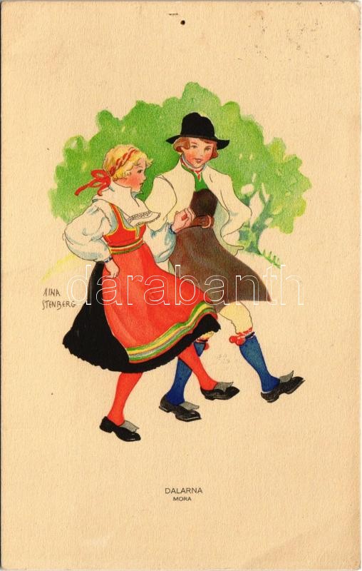 1938 Dalarna, Mora / Swedish folklore art postcard s: Aina Stenberg (lyuk / pinhole)