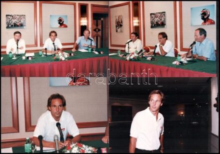 cca 1990-2000 Formula-1 autó, pilóták, sajtótájékoztató felvételei, 10 db színes fotó, 18x12,5 cm