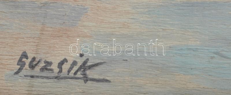 Guzsik Ödön (1902-1954): Budapesti panoráma a Kossuth híddal és a vörös csillaggal ékített Parlamenttel, 1950 k.. Olaj, rétegelt falemez, jelezve balra lent, fakeretben, 40x55 cm / Ödön Guzsik (1902-1954): Panorama of Budapest with the - Image 2