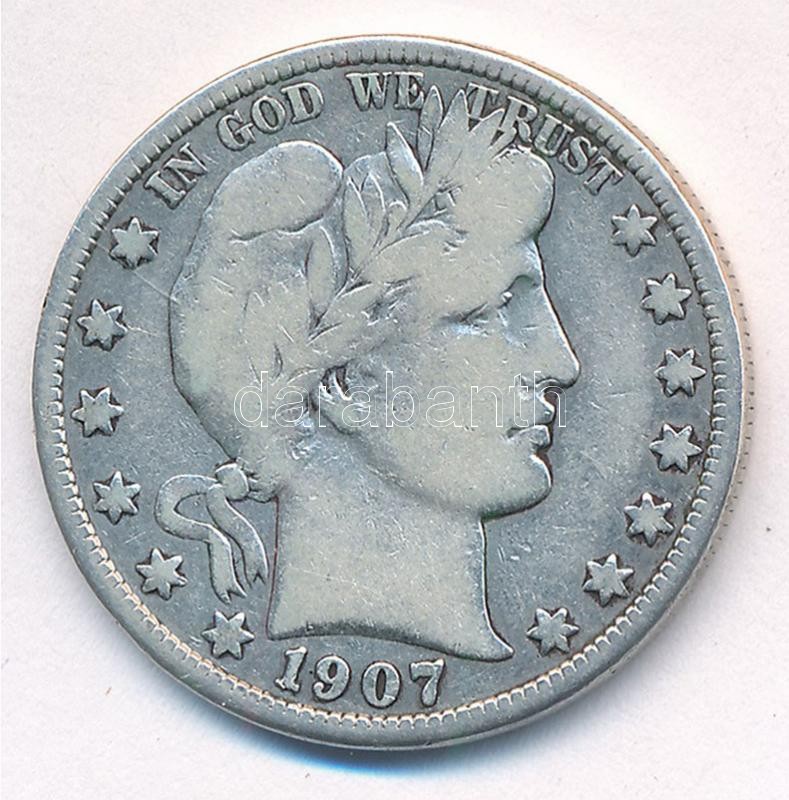 Amerikai Egyesült Államok 1907O 1/2$ Ag 'Barber' T:3 USA 1907O 1/2 Dollar Ag 'Barber' C:F - Image 2