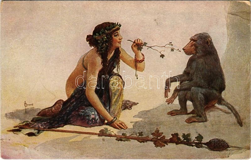 Neckerei / 'Teasing' Lady with monkey. T.S.N. R.M. No. 312. s: S. Solomko (r)