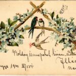 1900 Art Nouveau, floral, litho greeting card with birds (EK)
