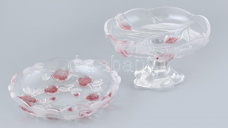 Német tulipános kristály kínáló és talpas kínáló, jelzés nélkül, hibátlan, d: 18 cm
