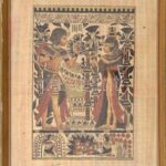 Khatab Papyrus, egyiptom, kézzel festett fáraós jelenet. Üvegezett keretben, certifikációval. Jelzett.32x21cm