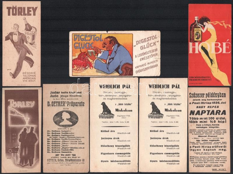 cca 1910-1940 8 db számolócédula, közte kettő Gönczi-Gebhardt Tibor grafikájával, vegyes állapotban