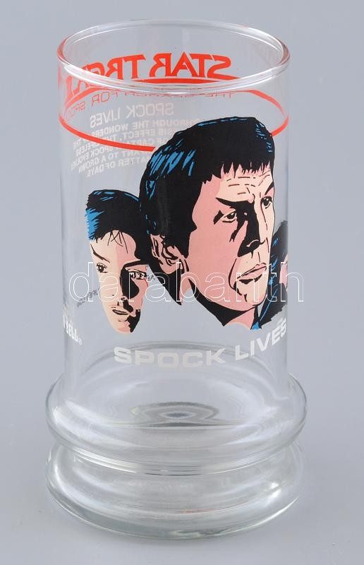 1984 'Spock Lives' Star Trek filmes üvegpohár, 'Star Trek III.: Search for Spock', Paramount Pictures Co.,jelzett, szép, gyűjtői állapotban, m: 14 cm