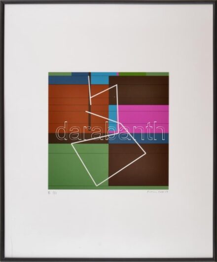 Manfred Mohr (1938-): Geometrikus kompozíció, 2012-19. Computer print, papír, jelzett. E 1/1 számozással. Plexiüvegezett keretben, plexi kisé sérült. Egyedi, gyűjtői darab! 22,5x22,5 cm / Manfred Mohr (1938-): Geometric composition,