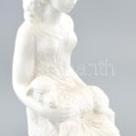 R. Kiss Lenke (1926 - ): Kislány báránnyal. 1980 körül. Biscuit porcelán. Jelzés nélkül. Hibátlan. m:33cm