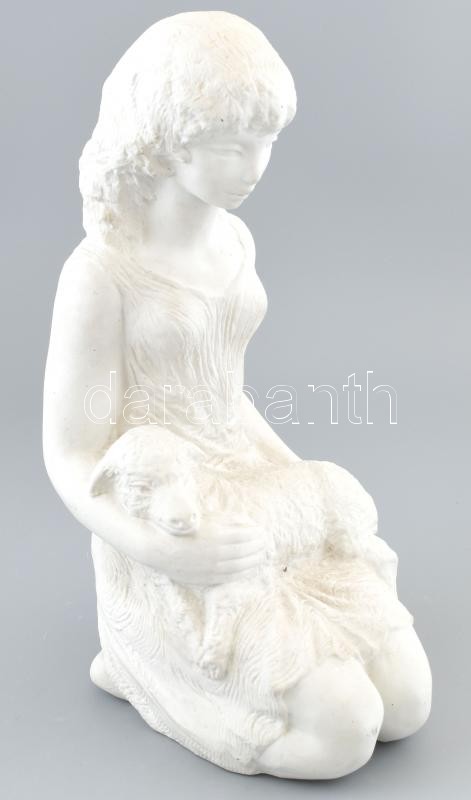 R. Kiss Lenke (1926 - ): Kislány báránnyal. 1980 körül. Biscuit porcelán. Jelzés nélkül. Hibátlan. m:33cm
