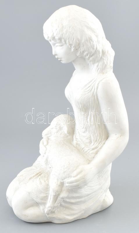 R. Kiss Lenke (1926 - ): Kislány báránnyal. 1980 körül. Biscuit porcelán. Jelzés nélkül. Hibátlan. m:33cm - Image 2