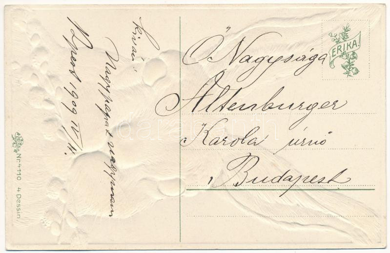 Kellemes húsvéti ünnepeket! Dombornyomott litho nyuszi / Easter greeting, rabbit. Embossed litho, Erika Nr. 4110. - Image 2