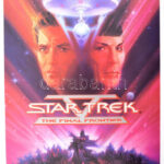 1989 Star Trek V. The Final Frontier, Paramount Pictures Co., filmes prospektus, a hátoldalon a szereplők és készítők neveivel.
