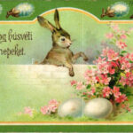 1901 Boldog húsvéti ünnepeket! nyuszi tojásokkal / Art Nouveau Easter greeting, rabbot and eggs. litho (EK)