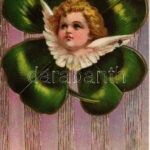 1903 Boldog újévet! Lóhere gyerekfejjel / New Year greeting, clover with baby head. litho (Rb)