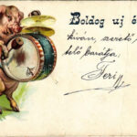 1901 Boldog új évet! Doboló malac / New Year greeting, pig drumming. litho (fa)