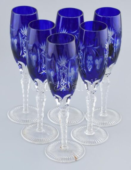Ajka kristály: 6db pezsgős pohár, hibátlan, jelzés nélkül, m: 22,5 cm
